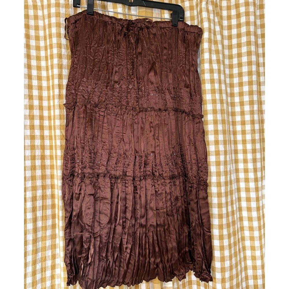 Vintage Y2K brown satin silky ruffle maxi skirt